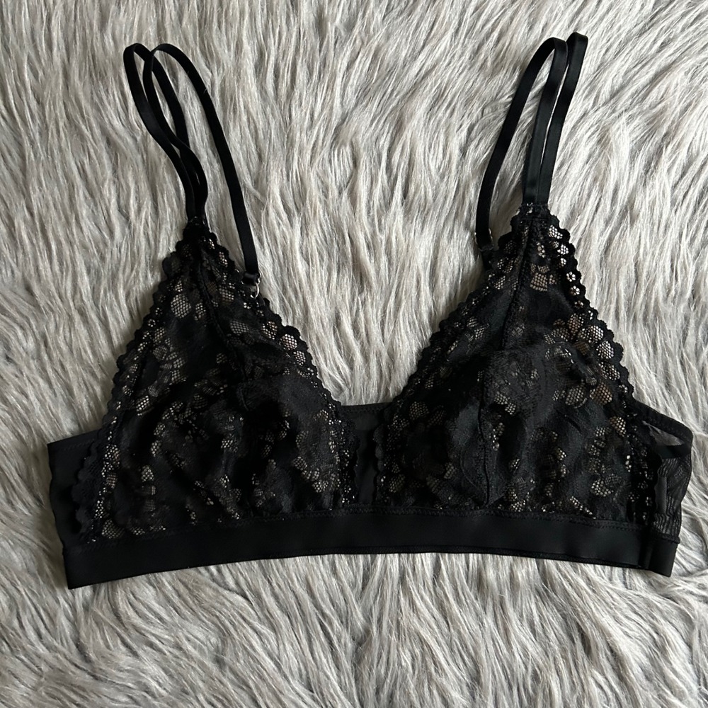 Aerie Wireless Unlined Bralette Womens Size Large Black Floral Lace Bra Unpadded